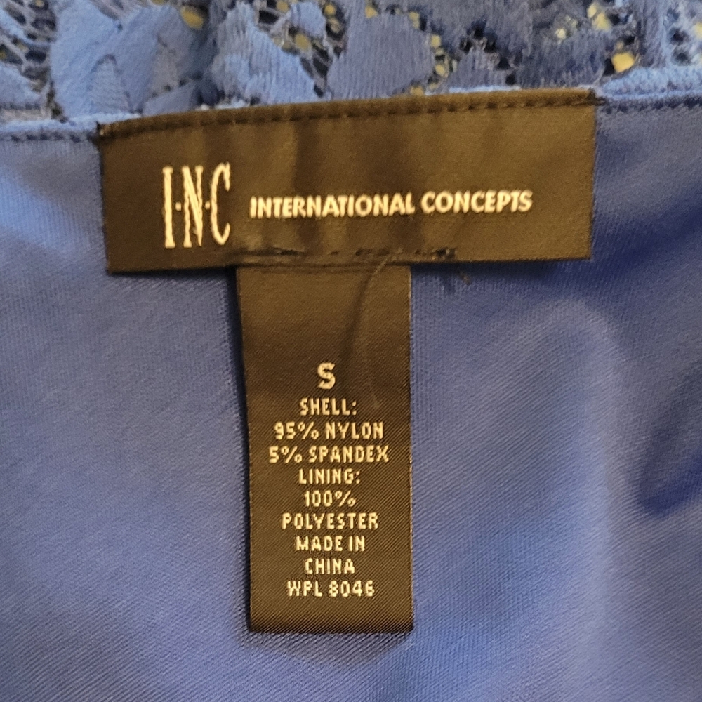 INC. Women's New Blue Lace Cold Shoulder Lined Long Sheer Sleeve Top Size SMALL - Picture 6 of 6